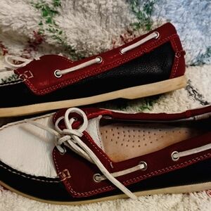 Burgundy and navy leather Boat Shoes